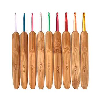 Набор бамбуковых крючков для вязания крючком 9шт, Кружевные иглы для вязания крючком 2,0 мм, Спицы для вязания 6,0 мм, ручка для плетения пряжи, швейные инструменты, набор для вязания крючком