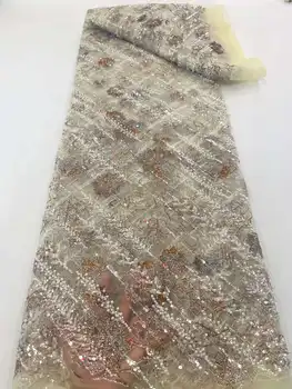 Новейшая Африканская кружевная ткань с сетчатыми бусинами и пайетками 2023, свадебная вышивка, роскошная Свадебная кружевная ткань с жемчужными бусинами для Африканской вечеринки