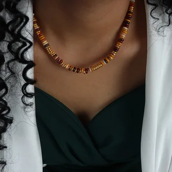 Новое Винтажное ожерелье из натурального камня ручной работы, украшенное бисером, с красочным сращиванием, для женщин, девушек, Ожерелья-чокеры из бисера, Модные украшения