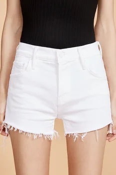 Новые летние женские белые эластичные джинсовые шорты с необработанным краем и высокой талией 2023 года