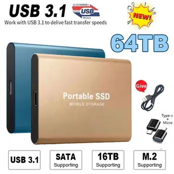 Оригинальный высокоскоростной SSD-накопитель емкостью 1 ТБ, портативный внешний твердотельный жесткий диск емкостью 2 ТБ с интерфейсом USB3.1 500 ГБ, мобильный жесткий диск для ноутбука