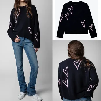 Осенне-зимний новый французский роскошный бренд, мягкий кашемировый свитер, женский пуловер с круглым вырезом, повседневный свободный трикотаж