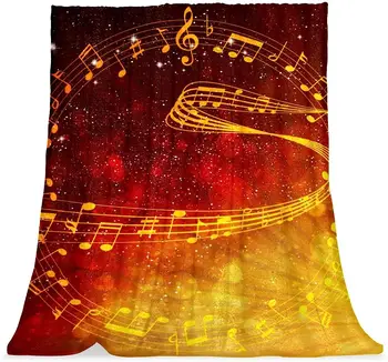 Плюшевое одеяло, теплые уютные мягкие одеяла из микрофибры, музыкальные произведения искусства, золотые ноты для нот