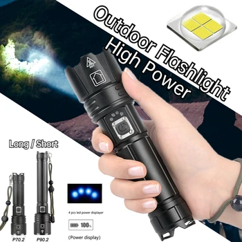 Портативные светодиодные фонари XHP70 P90, перезаряжаемые через USB, водонепроницаемая лампа Zoom 26650, фонарь с сильным светом для кемпинга, пеших прогулок, рыбалки