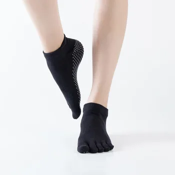 Профессиональные носки для йоги, Женские нескользящие носки для пилатеса с открытым носком и пятью пальцами на спине, модные спортивные носки SKC007