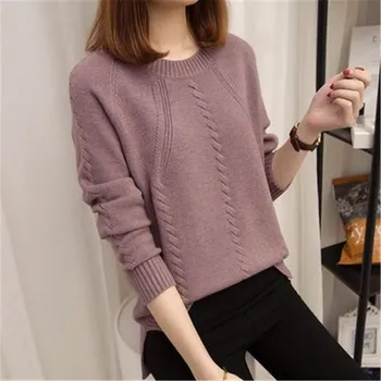 Пуловер, женские свитера, осень-зима, с круглым вырезом, с длинными рукавами, короткий абзац, нижняя рубашка, женская версия свободного кроя