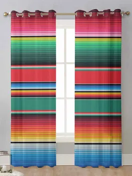 Разноцветные мексиканские полосы, прозрачные шторы для окна гостиной, Прозрачная вуаль, тюлевая занавеска, Шторы Cortinas для домашнего декора