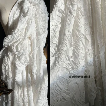 Рваный композитный материал двойной вязки, креативная Эластичная Черно-серая ткань для мускульной юбки, Переработанные Дизайнерские ткани для стереоскопической одежды