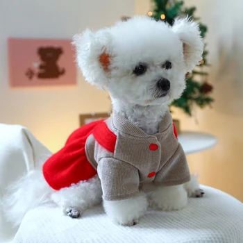 Рождественский костюм щенка, красные платья Сантаклауса, нарядный костюм, модное платье для домашних собак, зимняя теплая одежда, реквизит для фотосессии домашних животных, B03E