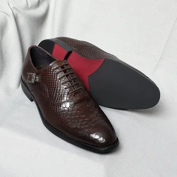 Роскошные мужские модельные туфли-оксфорды из натуральной кожи, дышащие, со змеиным принтом в британском стиле, деловая официальная обувь для офиса, карьеры