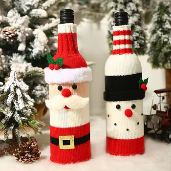 С Рождеством Креативный Прекрасный Вязаный Винный Набор Старик Снеговик Рождественская Крышка Для бутылки С Рождественским Декором Ноэль Навидад