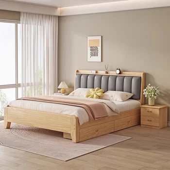 Скандинавские Кровати King Size Для гостиной, Двуспальные Кровати для хранения древесины, Кровати для взрослых, Роскошная Дешевая Мебель для дома Camas Dormitorio