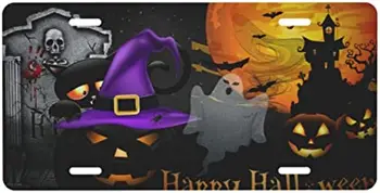 Хэллоуин Тыква Ведьмы Номерной знак Алюминиевый номерной знак Noverlty для американских мужчин и женщин Транспортных средств 6 × 12 дюймов