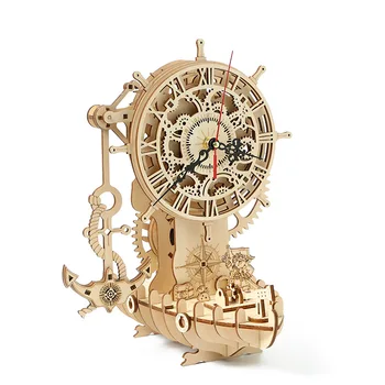 Часы с пиратским кораблем, 3D-головоломки, трехмерные деревянные игрушки, обучающие сборные игрушки, креативное украшение 