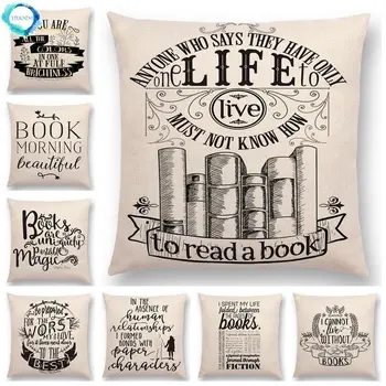 Черно-белый чехол для подушки в стиле книг для чтения, декоративные буквы, теплая фраза, автомобильная наволочка
