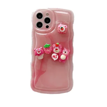 Чехол для телефона Pink Bear Lotso Disney для iPhone 6s 7p 8p 11 12 13 14 Pro Max XR XS SE с защитой от падения и 3D Защитой От Отпечатков пальцев, Полная Задняя крышка