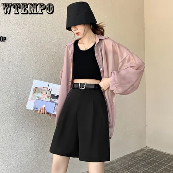 Шорты WTEMPO, женские летние капри, повседневные широкие брюки со свободной талией, модная уличная одежда, однотонные универсальные шорты