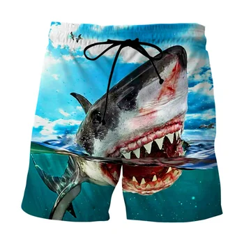 Шорты с изображением акулы, мужские летние пляжные шорты с 3D-печатью, плавки с эластичным поясом, купальник homme 2023, Летние шорты homme Ice Shorts