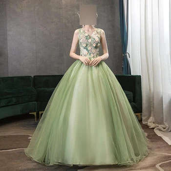 Элегантное зеленое бальное платье, женские пышные платья, тюлевые аппликации, платья для выпускного, Дня рождения, вечерние платья, Vestido De Noche Abenkleider