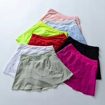 Юбка средней посадки Pace Rival, легкие теннисные юбки-стрейч с четырьмя полосами для бега, с надежным карманом на молнии сзади, со встроенной подкладкой
